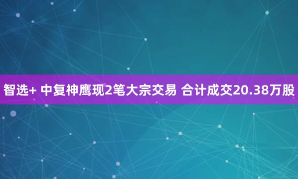 智选+ 中复神鹰现2笔大宗交易 合计成交20.38万股